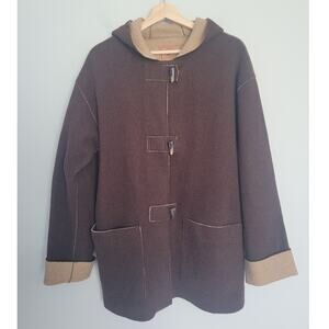 Lauren Ralph Lauren Womens L Wool Blend Toggle Hooded Coat Brown